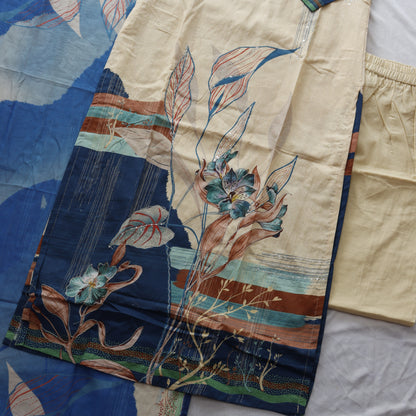 Digital Print Mul Cotton Suit Set with hand embroidery