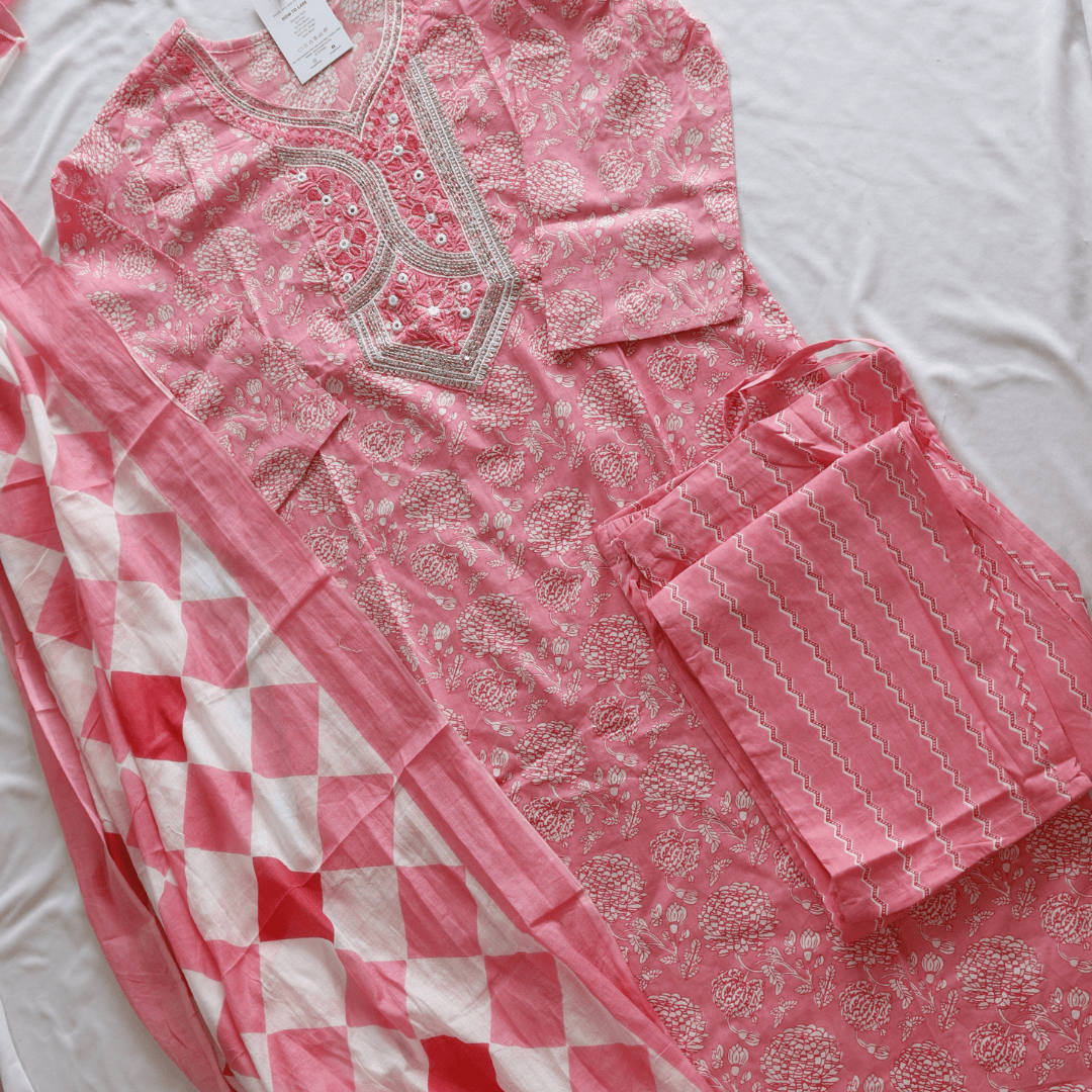 Baby Pink Pure Cotton Suit Set - M&Y Pehnava