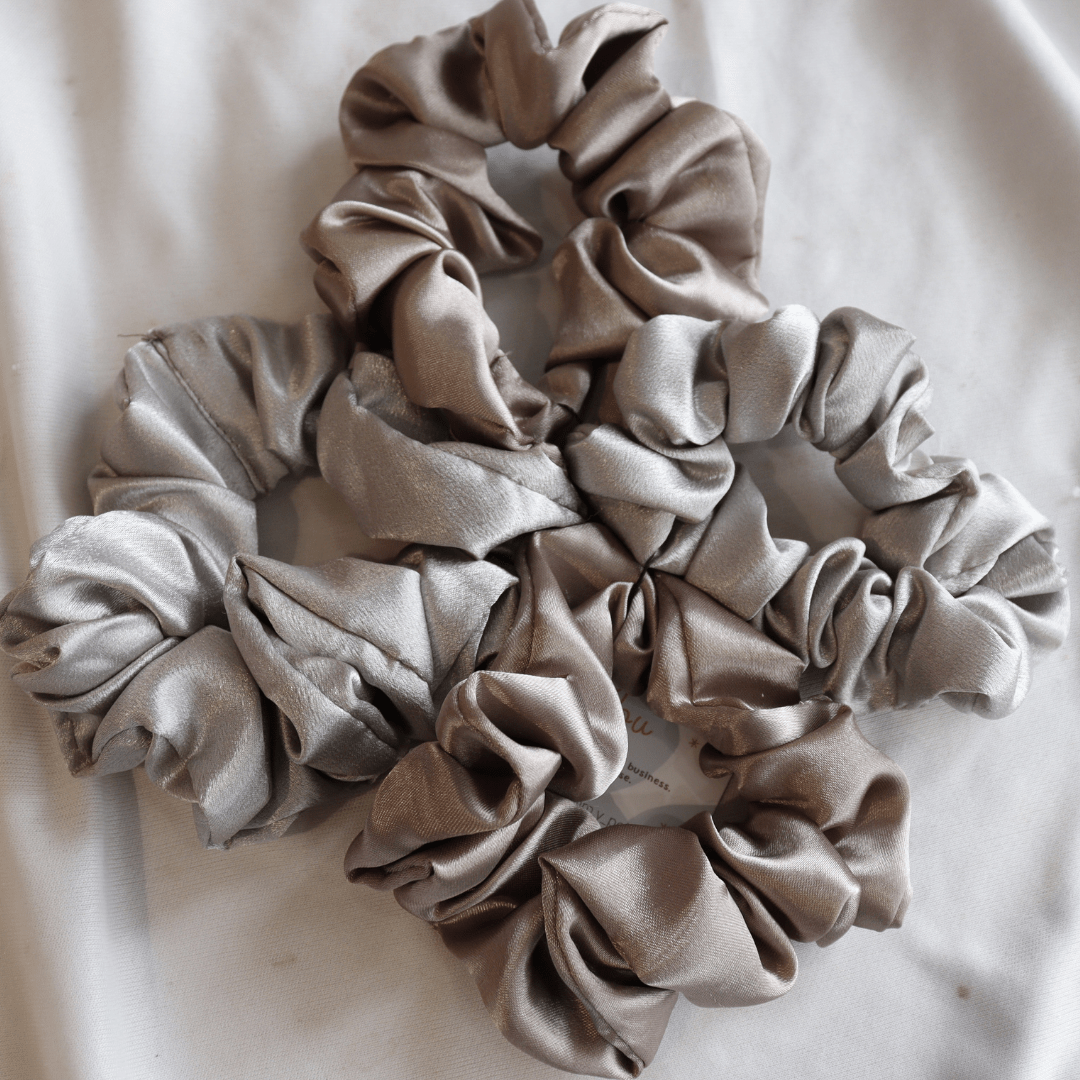 Beige - Set Of 4 Large Scrunchies - M&Y Pehnava