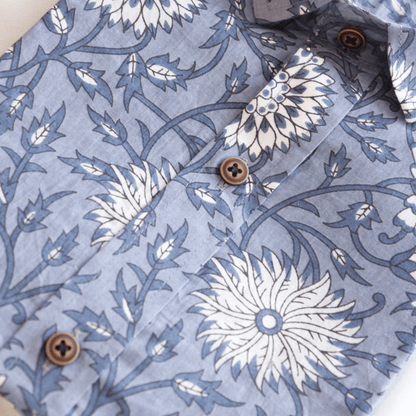 Blue Floral Short Sleeve Shirt - M&Y Pehnava