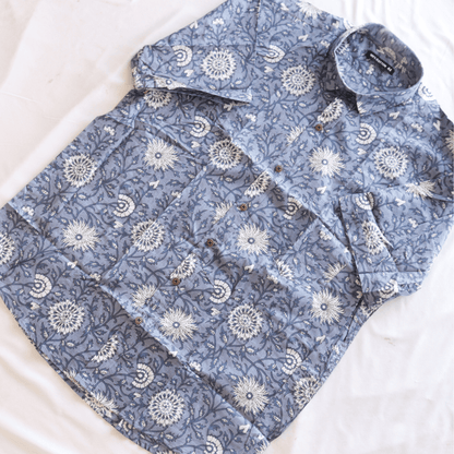 Blue Floral Short Sleeve Shirt - M&Y Pehnava