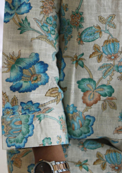 Blue Printed Linen Cotton Co-Ord Set - M&Y Pehnava
