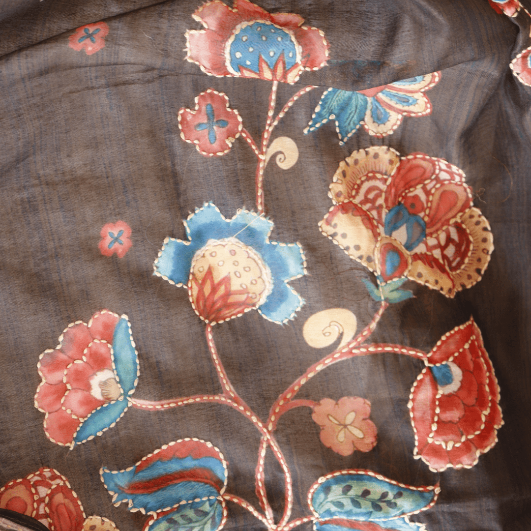 Brown Kantha Work Unstitched Hand Embroidered Suit Set - M&Y Pehnava