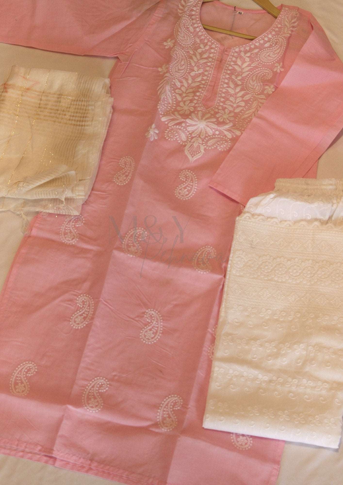 Chikankari Kurti Pant Dupatta Set - M&Y Pehnava