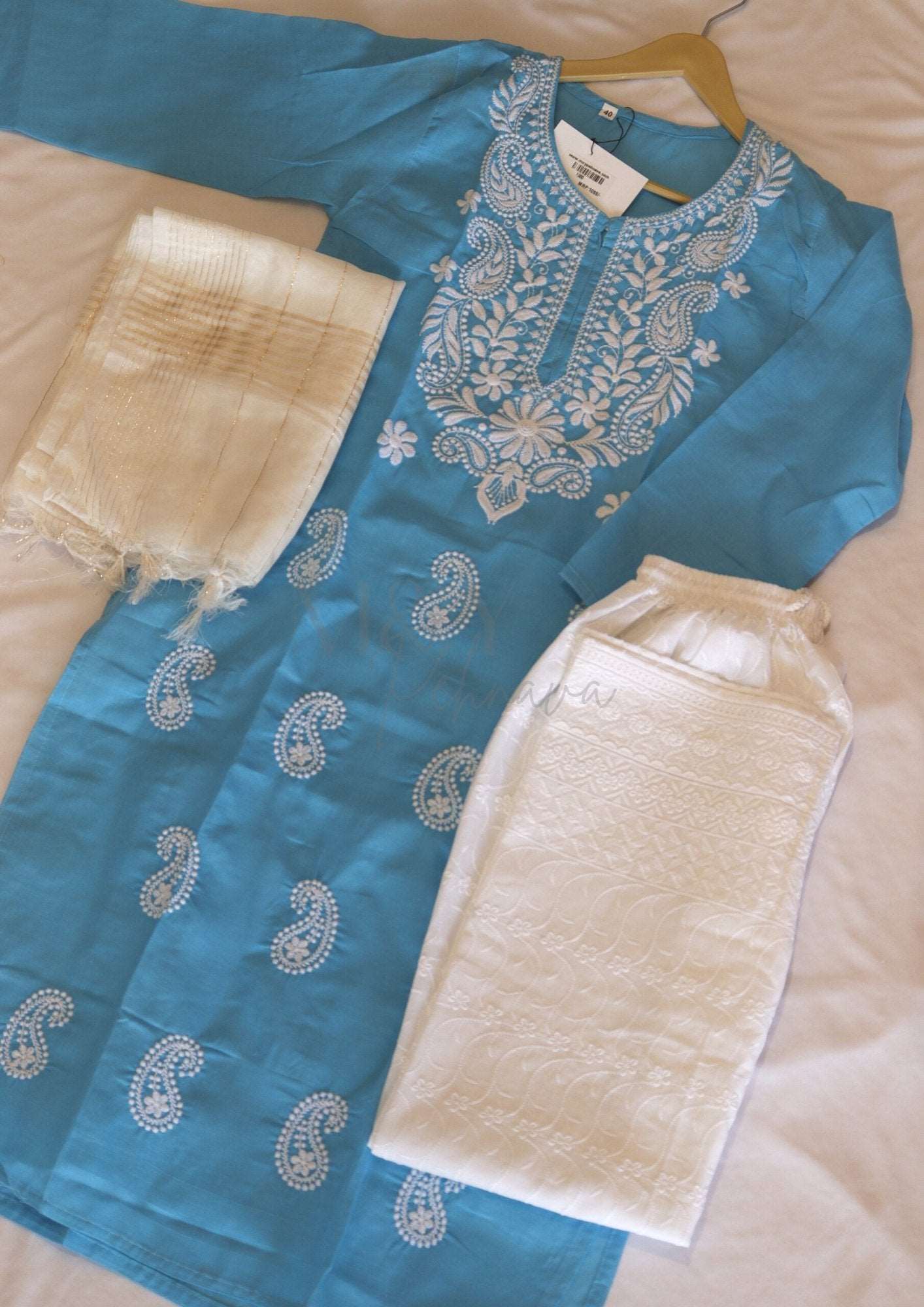 Chikankari Kurti Pant Dupatta Set - M&Y Pehnava