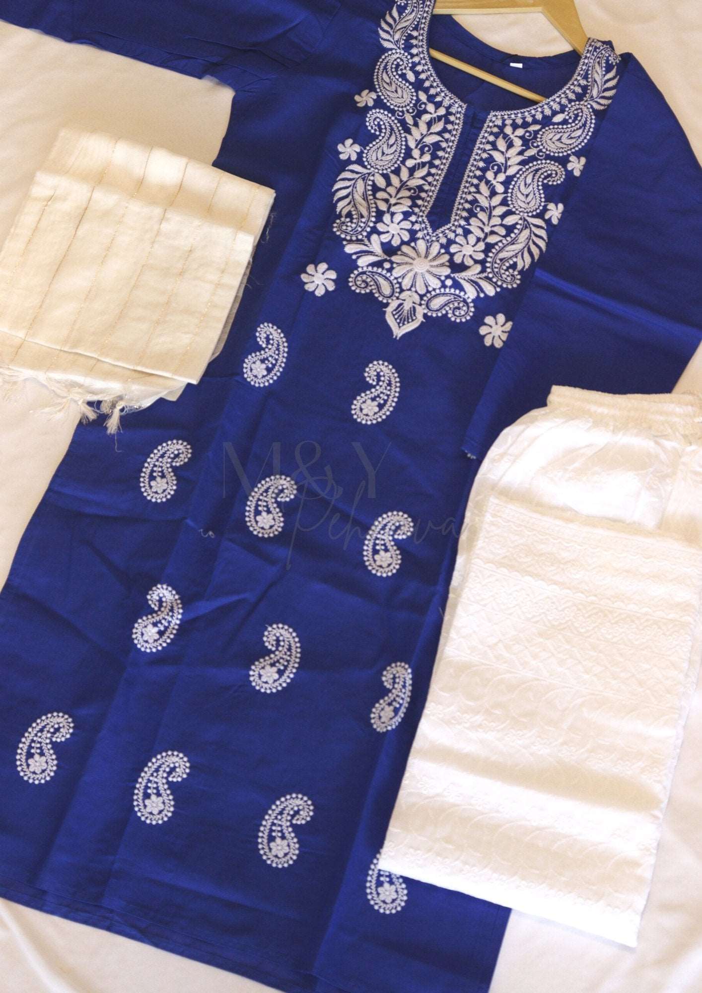 Chikankari Kurti Pant Dupatta Set - M&Y Pehnava