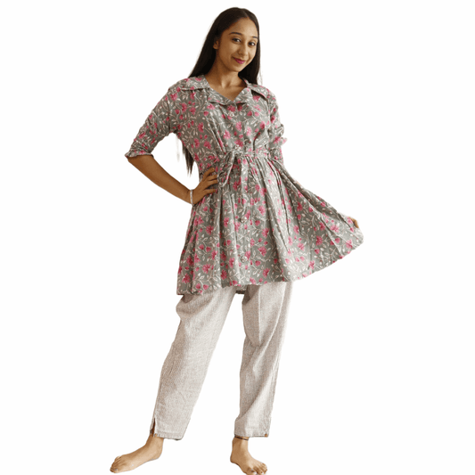 Cotton Printed Co - Ord Set With Belt - M&Y Pehnava