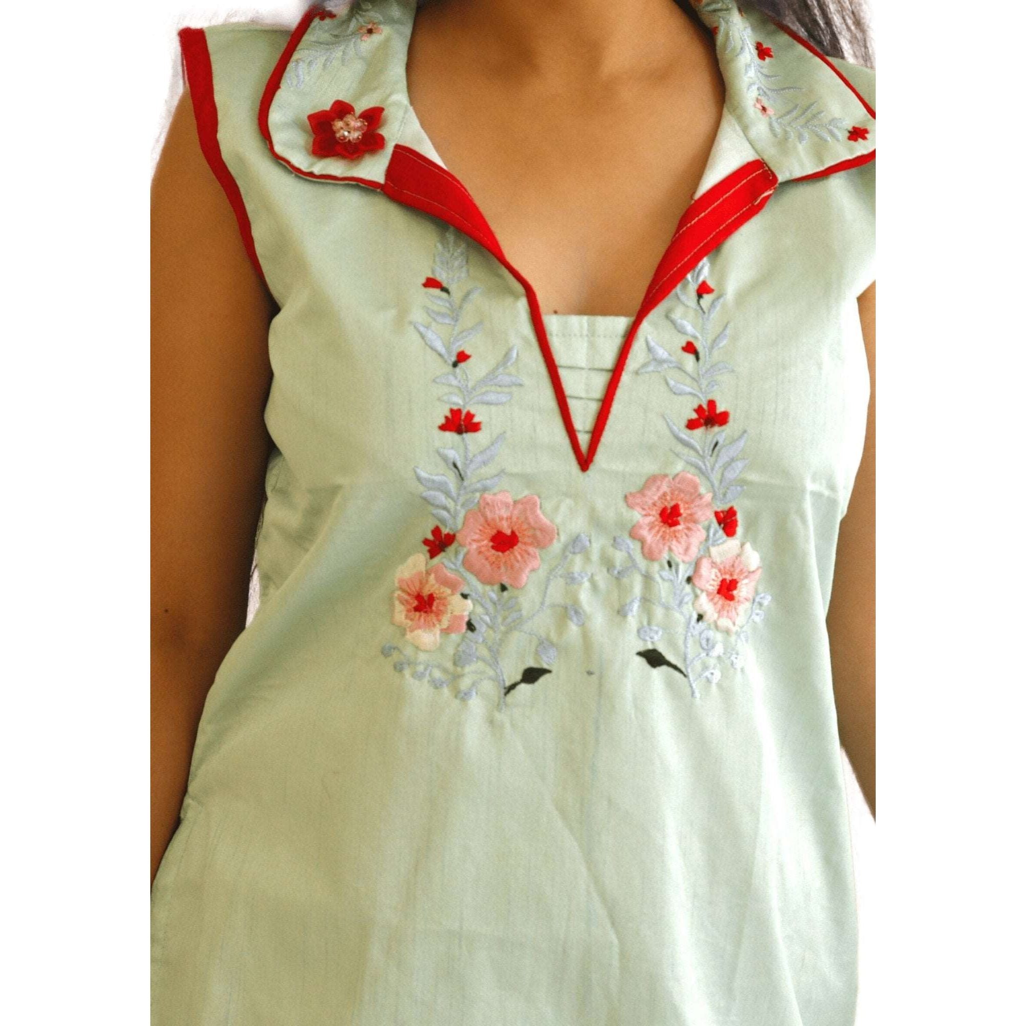 Embroidered Collar Short Kurti - M&Y Pehnava