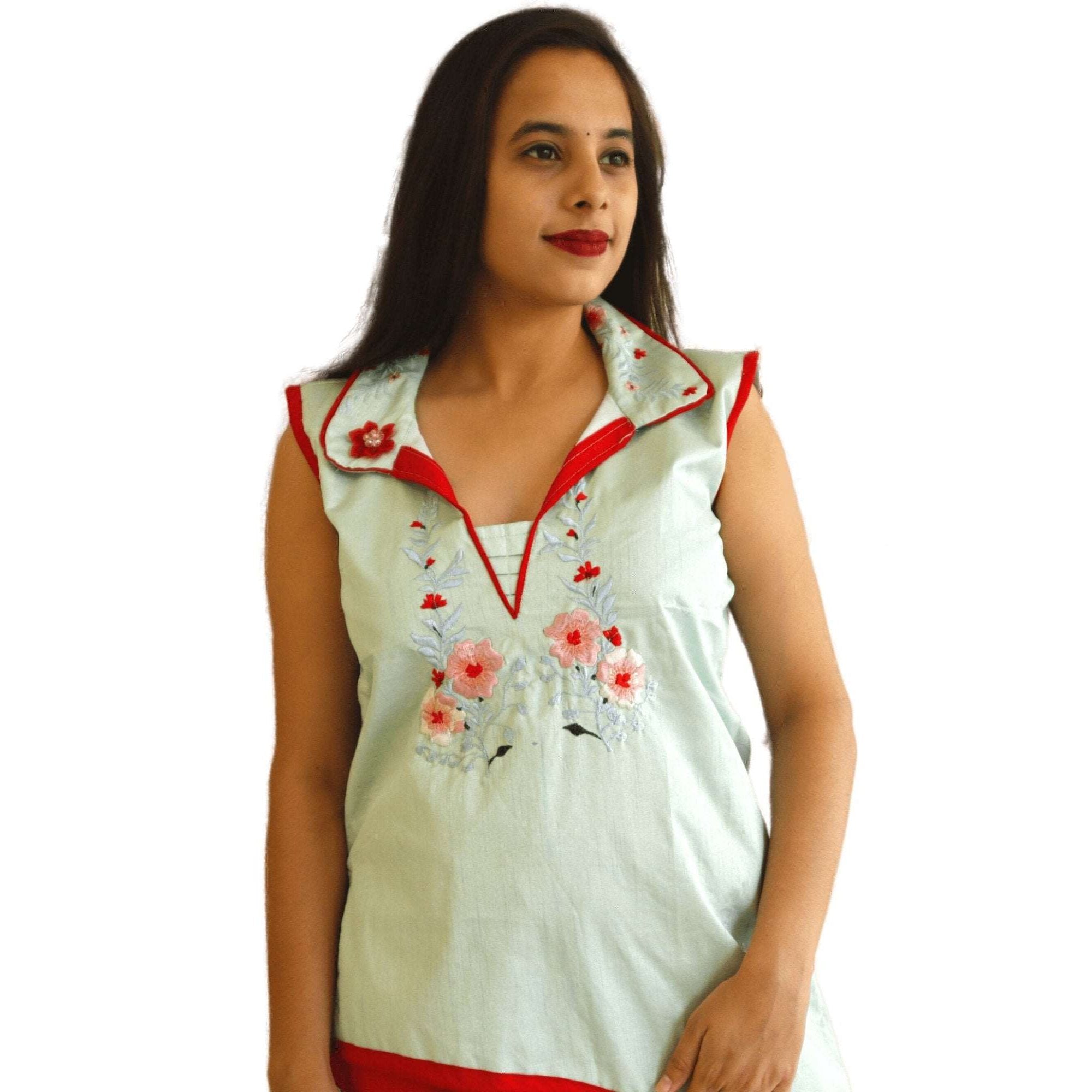 Embroidered Collar Short Kurti - M&Y Pehnava