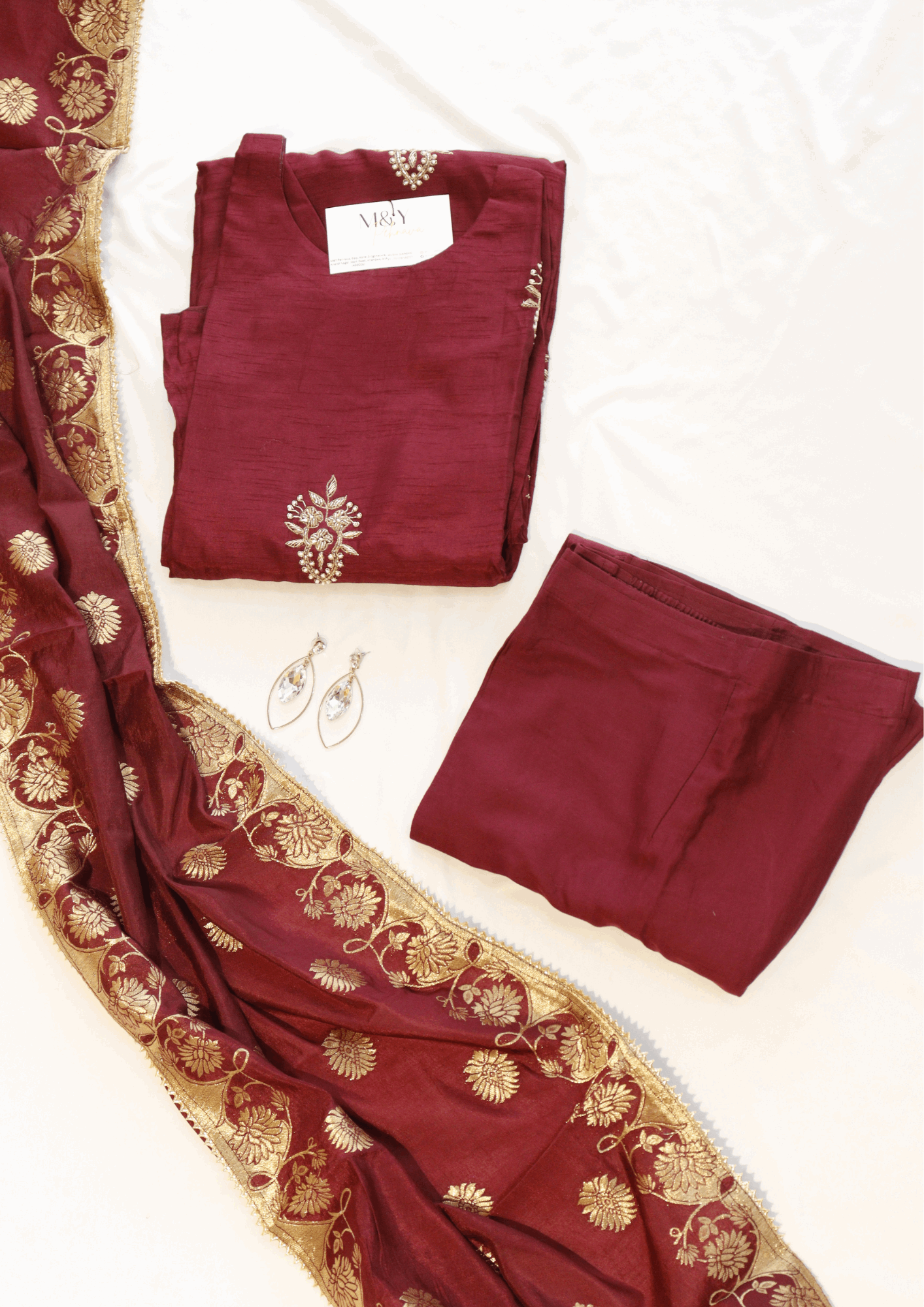 Maroon Beads Work Suit Set