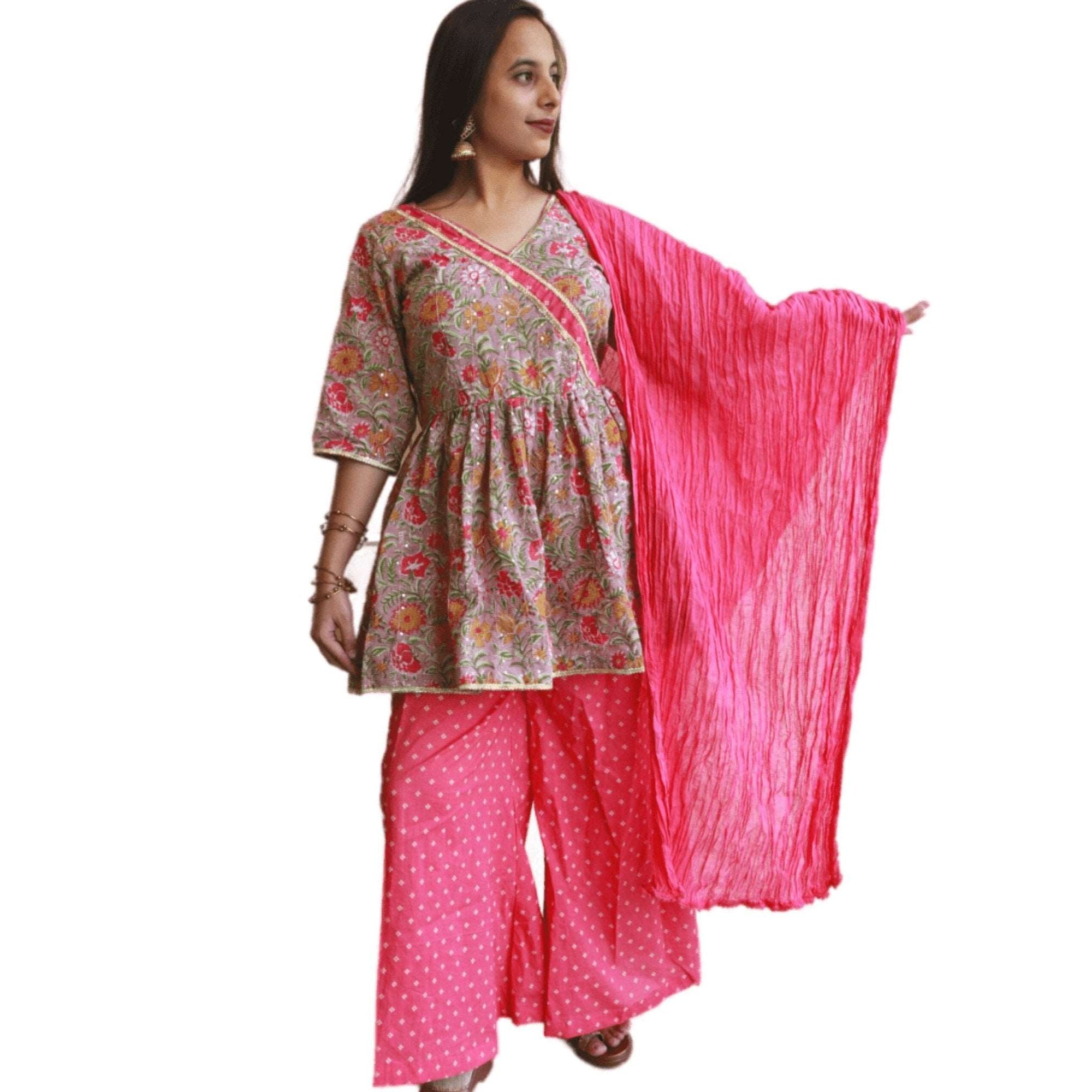 Peplum Style Cotton Kurti Bottom Dupatta Set - M&Y Pehnava