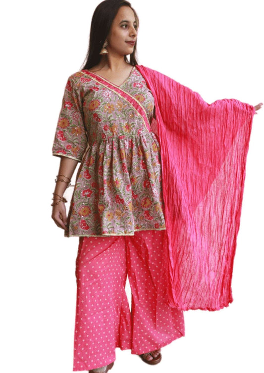 Peplum Style Cotton Kurti Bottom Dupatta Set - M&Y Pehnava