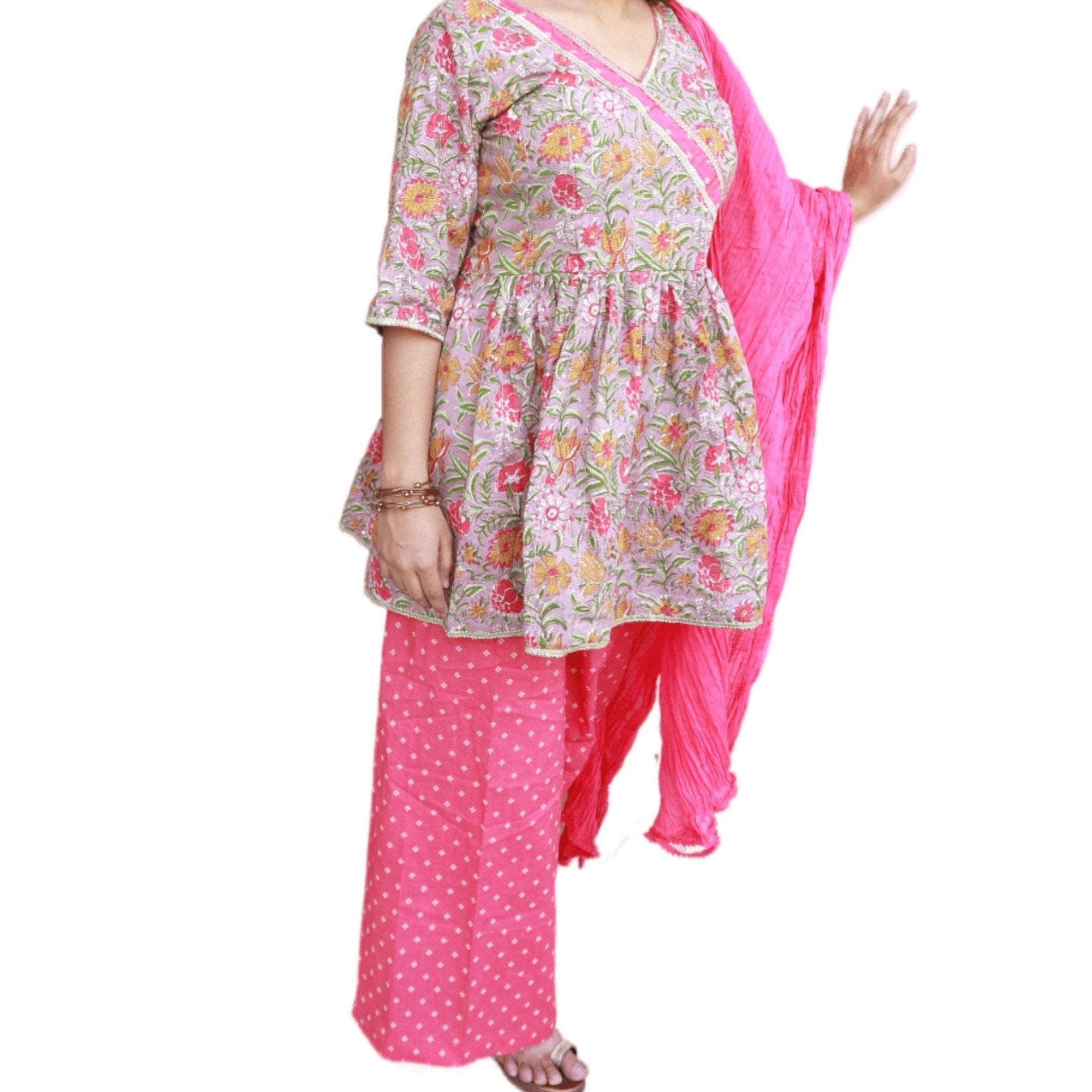 Peplum Style Cotton Kurti Bottom Dupatta Set - M&Y Pehnava