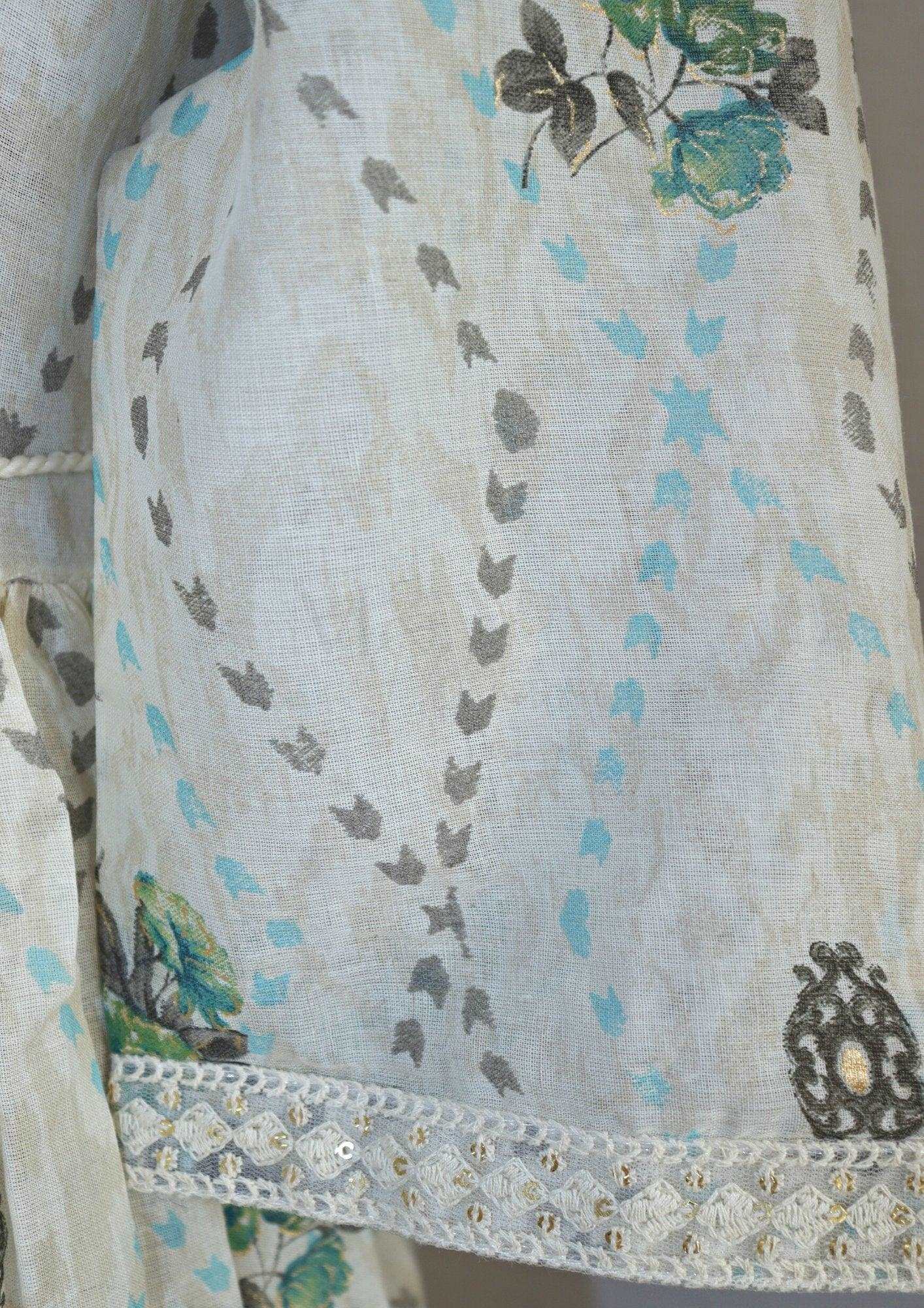 Printed Cotton White Long Kurti Gown - M&Y Pehnava