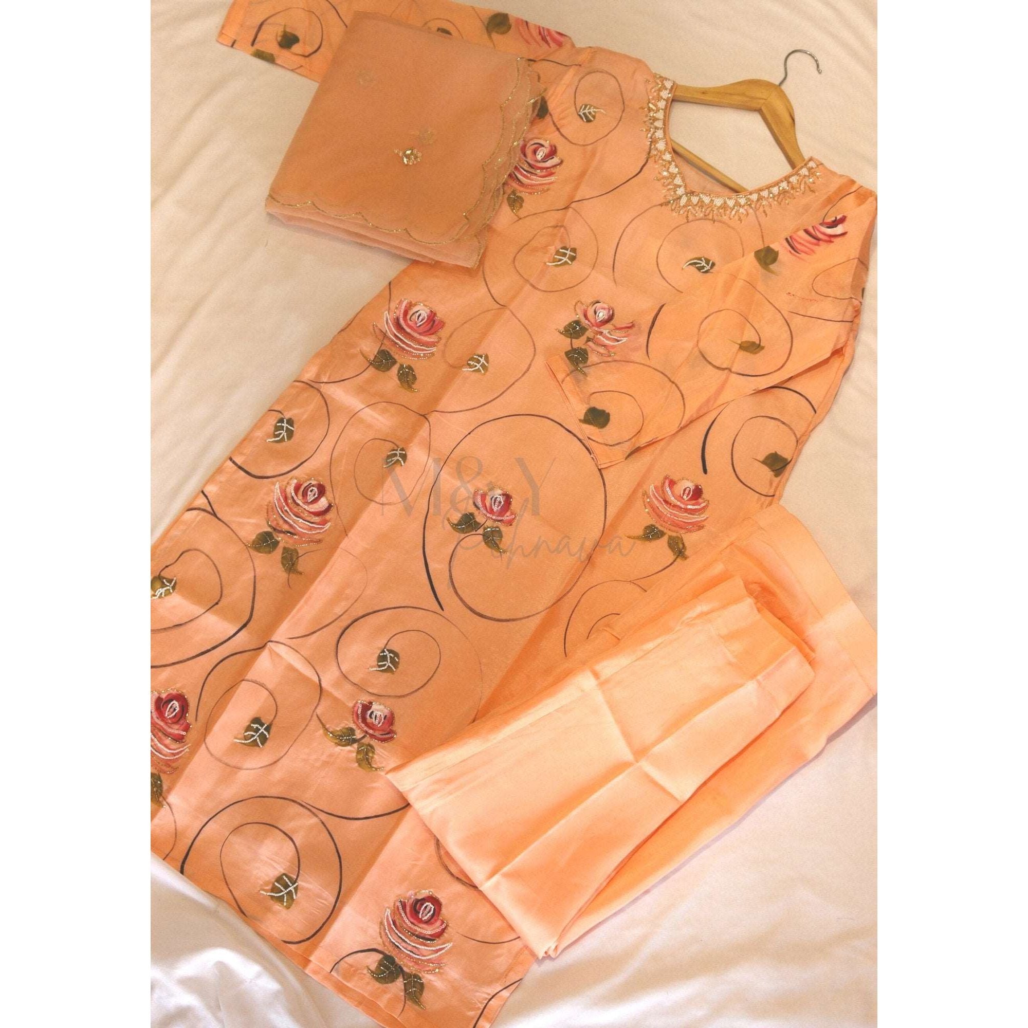 Pure Crape Hand Painted Hand Work Suit Set - M&Y Pehnava