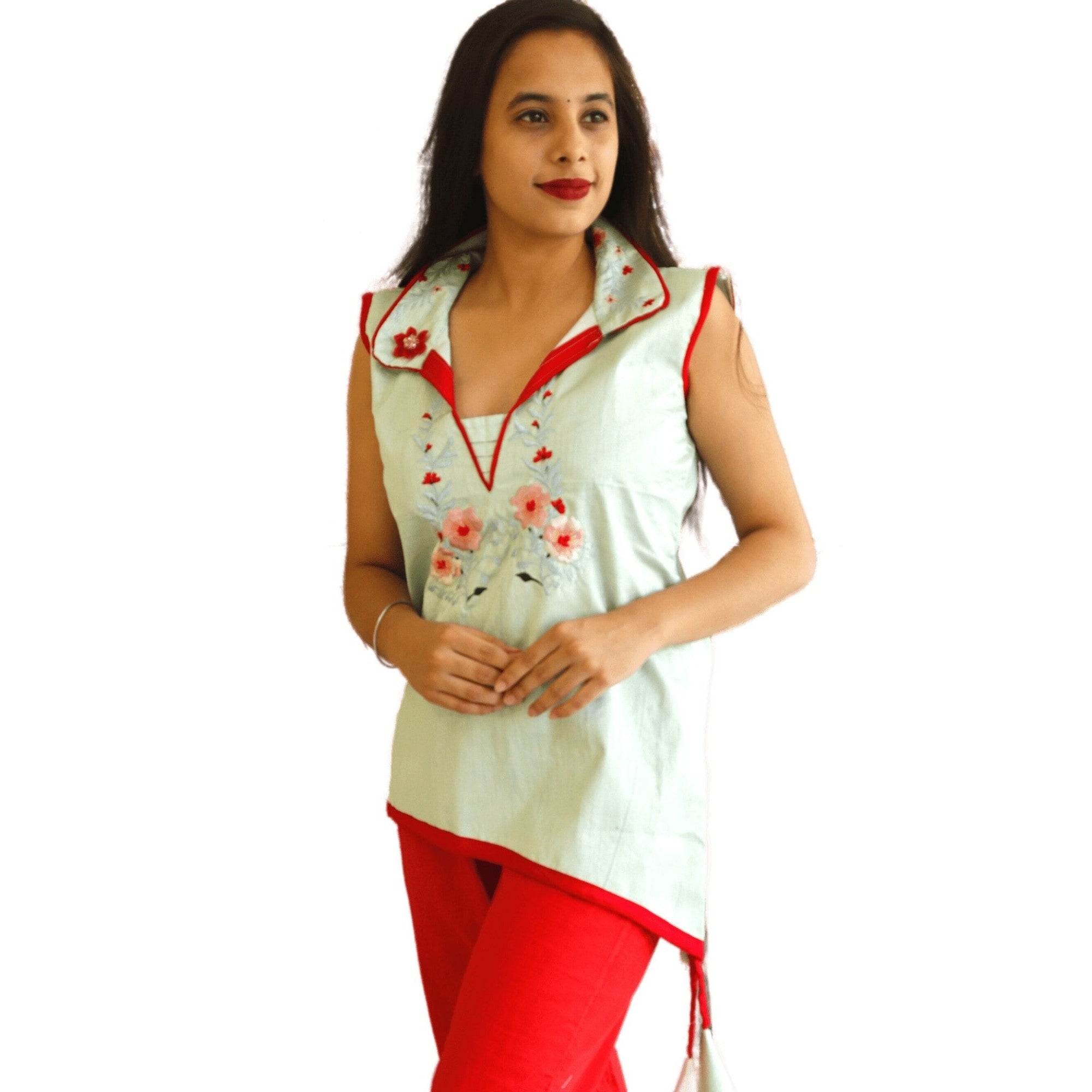 Embroidered Collar Short Kurti - M&Y Pehnava