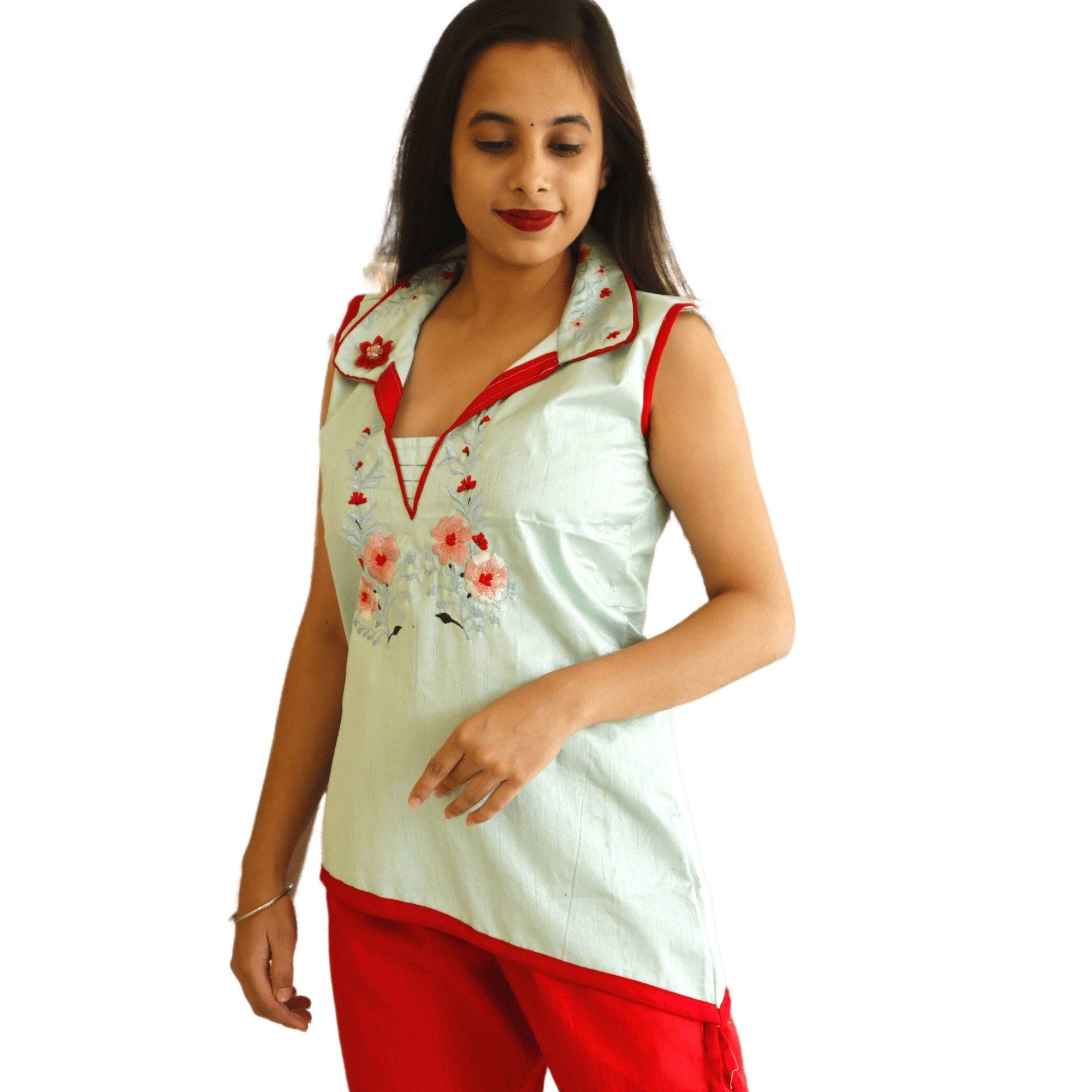 Embroidered Collar Short Kurti - M&Y Pehnava