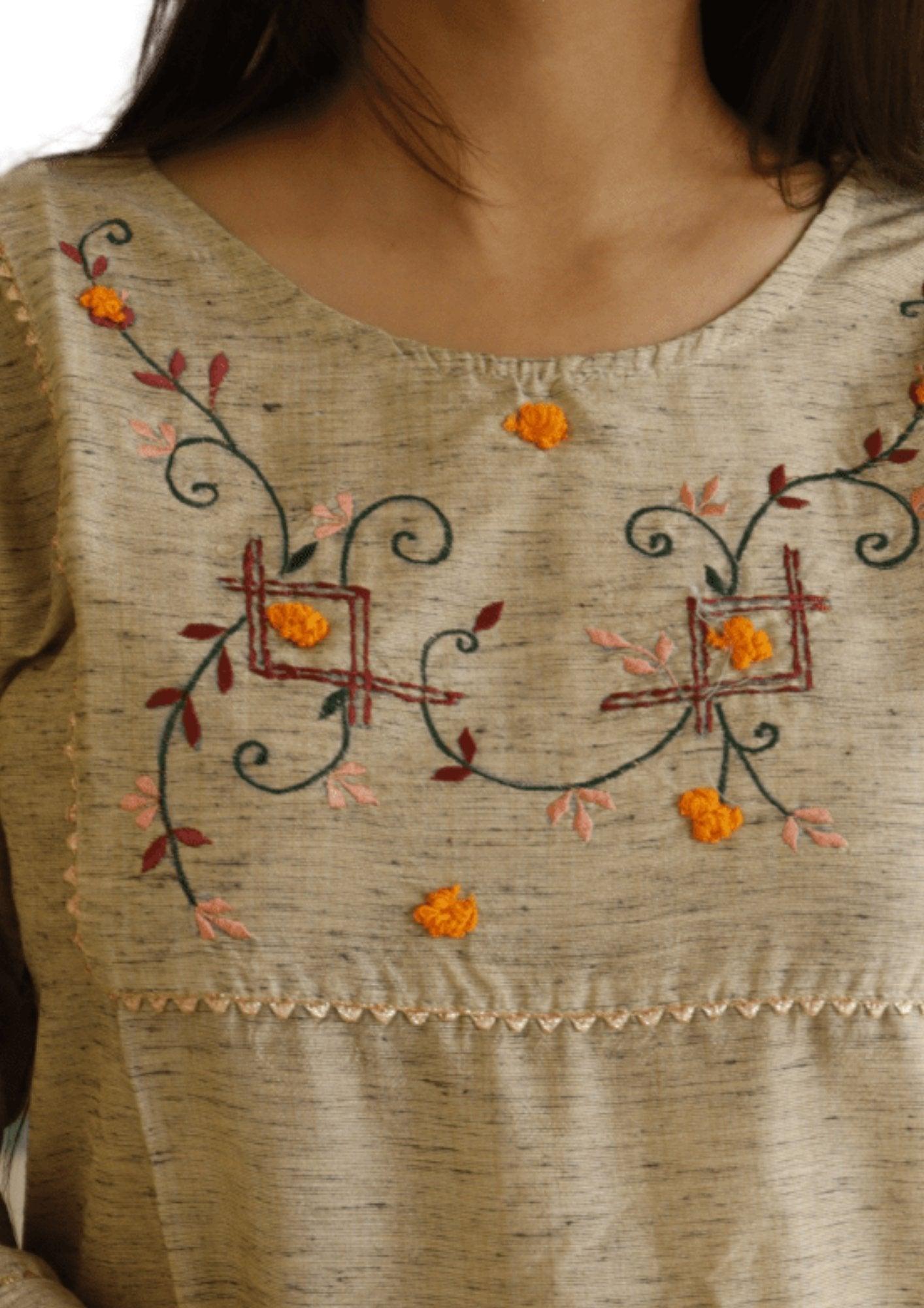 Embroidered Cotton Kurti - M&Y Pehnava