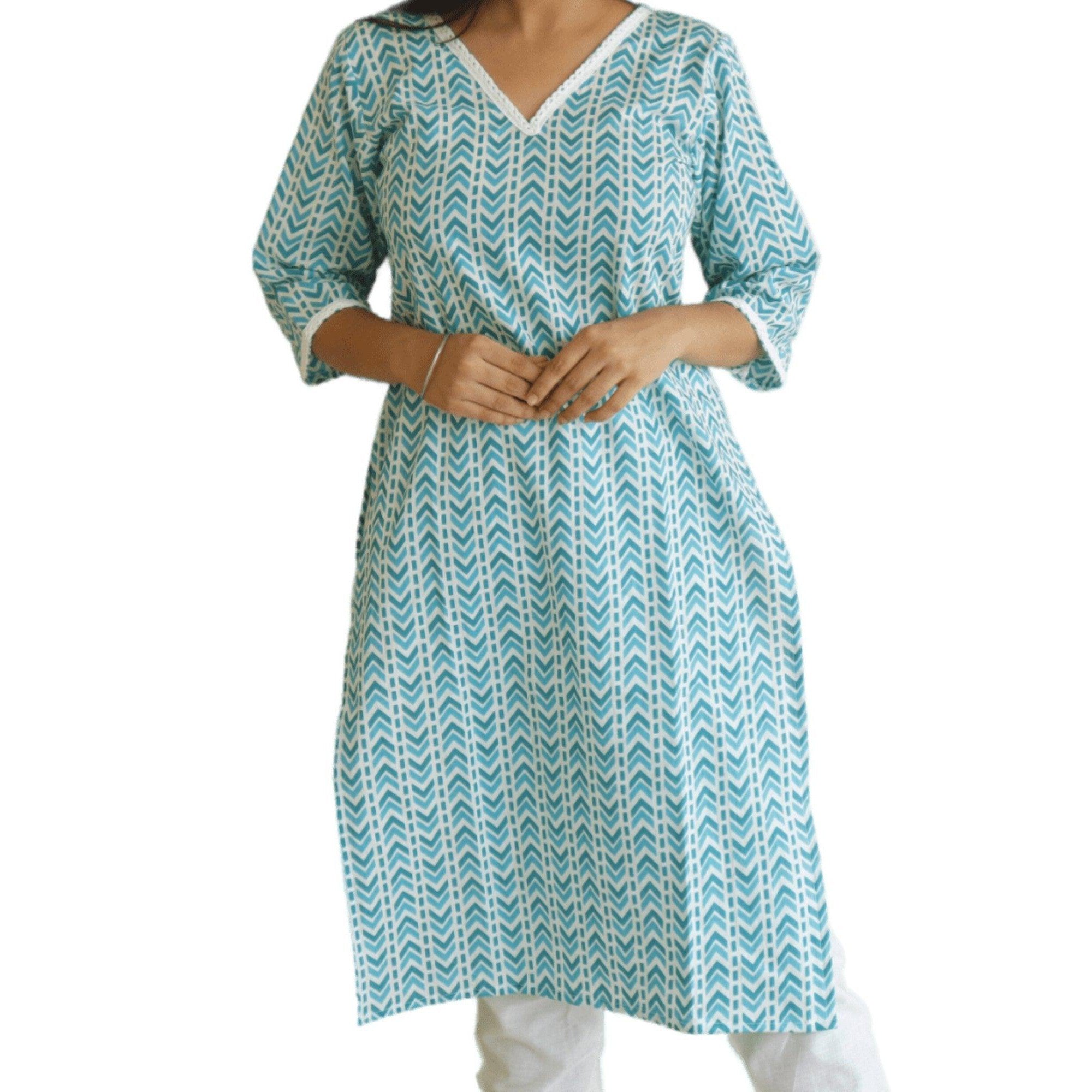 Hand Block Printed Cotton Kurti - M&Y Pehnava