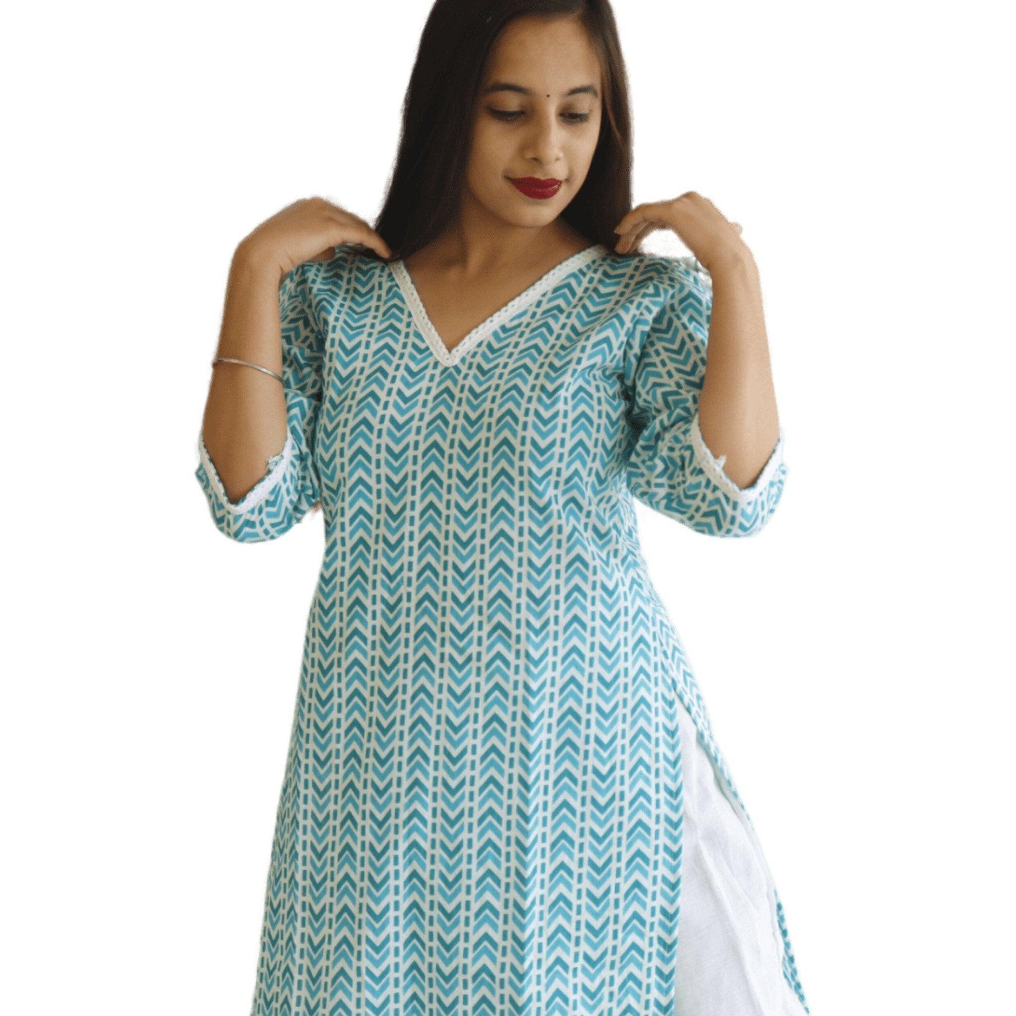 Hand Block Printed Cotton Kurti - M&Y Pehnava