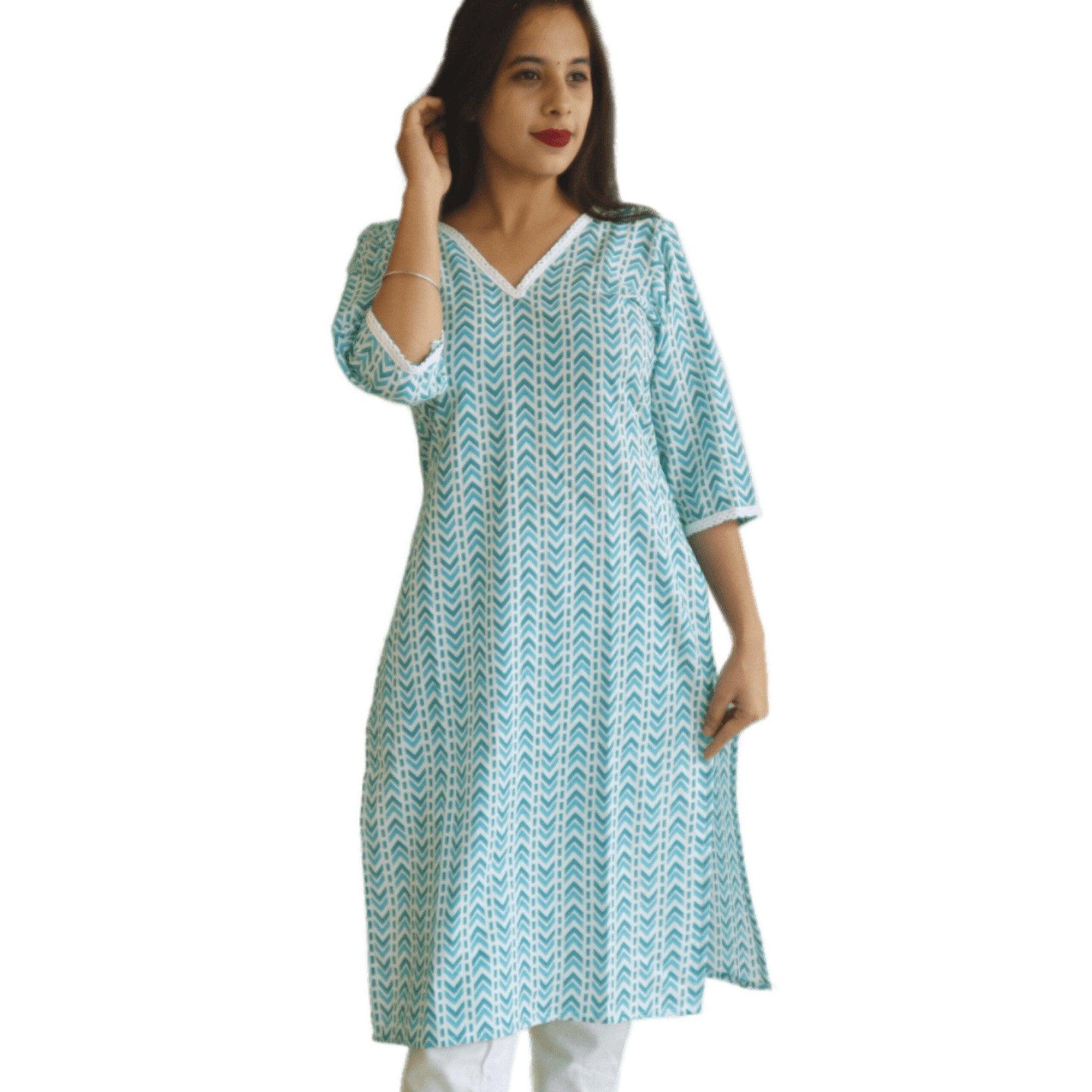 Hand Block Printed Cotton Kurti - M&Y Pehnava