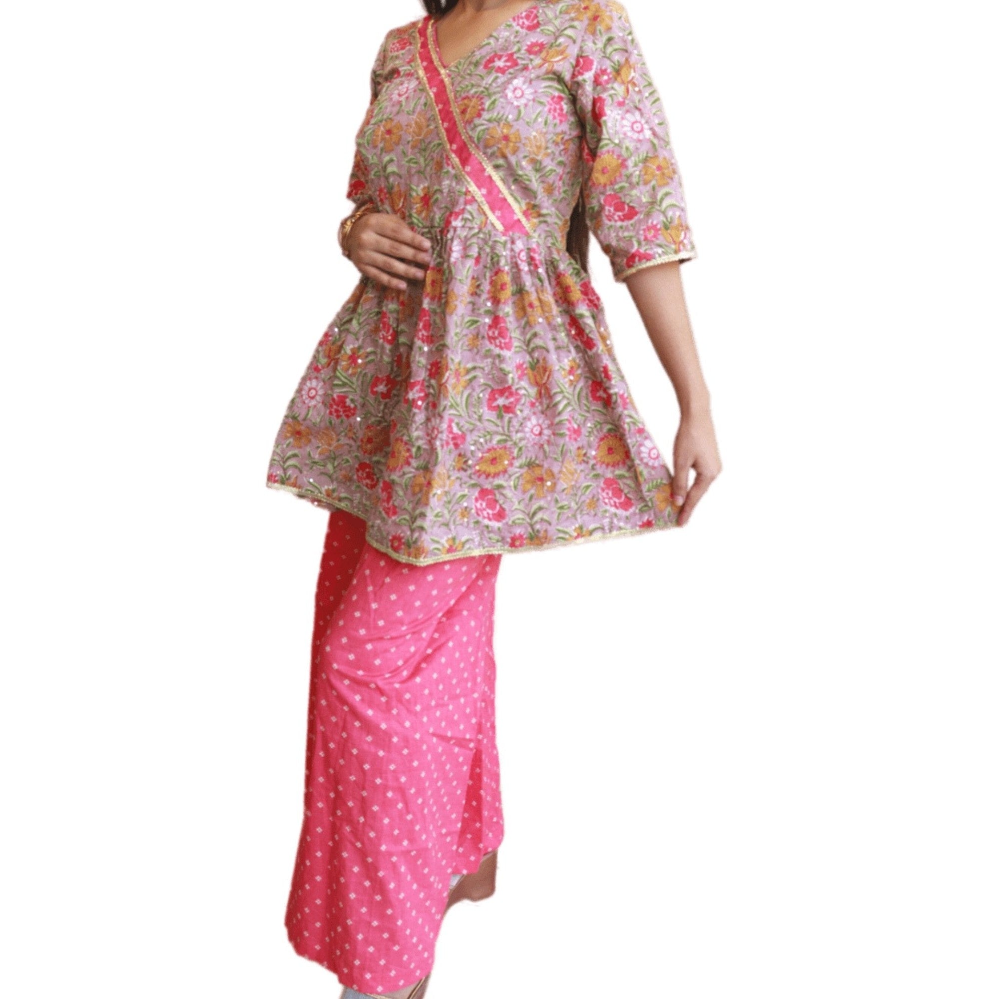 Peplum Style Cotton Kurti Bottom Dupatta Set - M&Y Pehnava