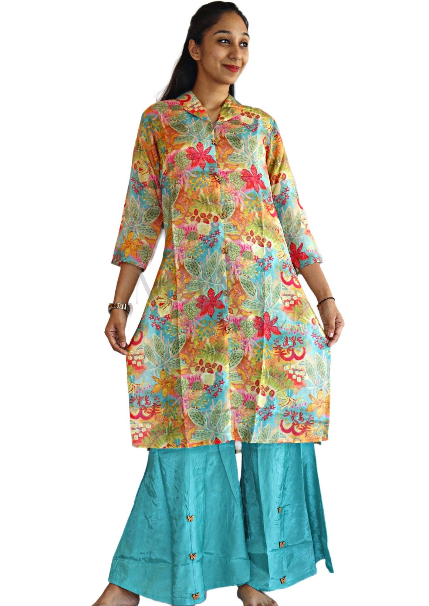 Printed Muslin Sharara Co-Ord Set - M&Y Pehnava