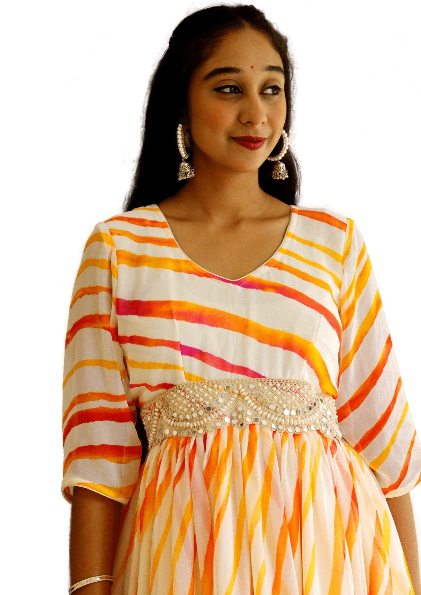 Pure Georgette Leheriya Kurti With Belt - M&Y Pehnava