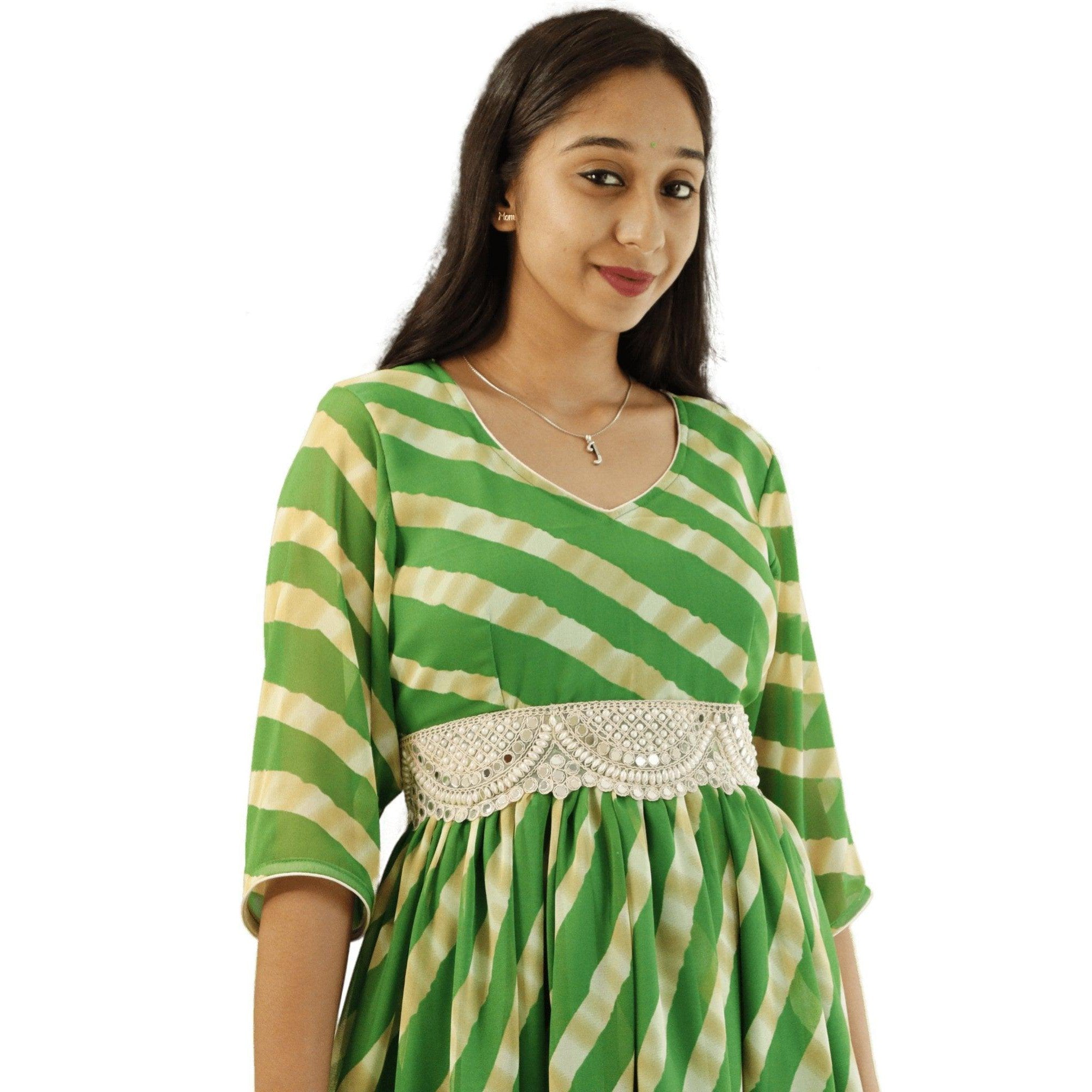 Pure Georgette Leheriya Kurti With Belt - M&Y Pehnava